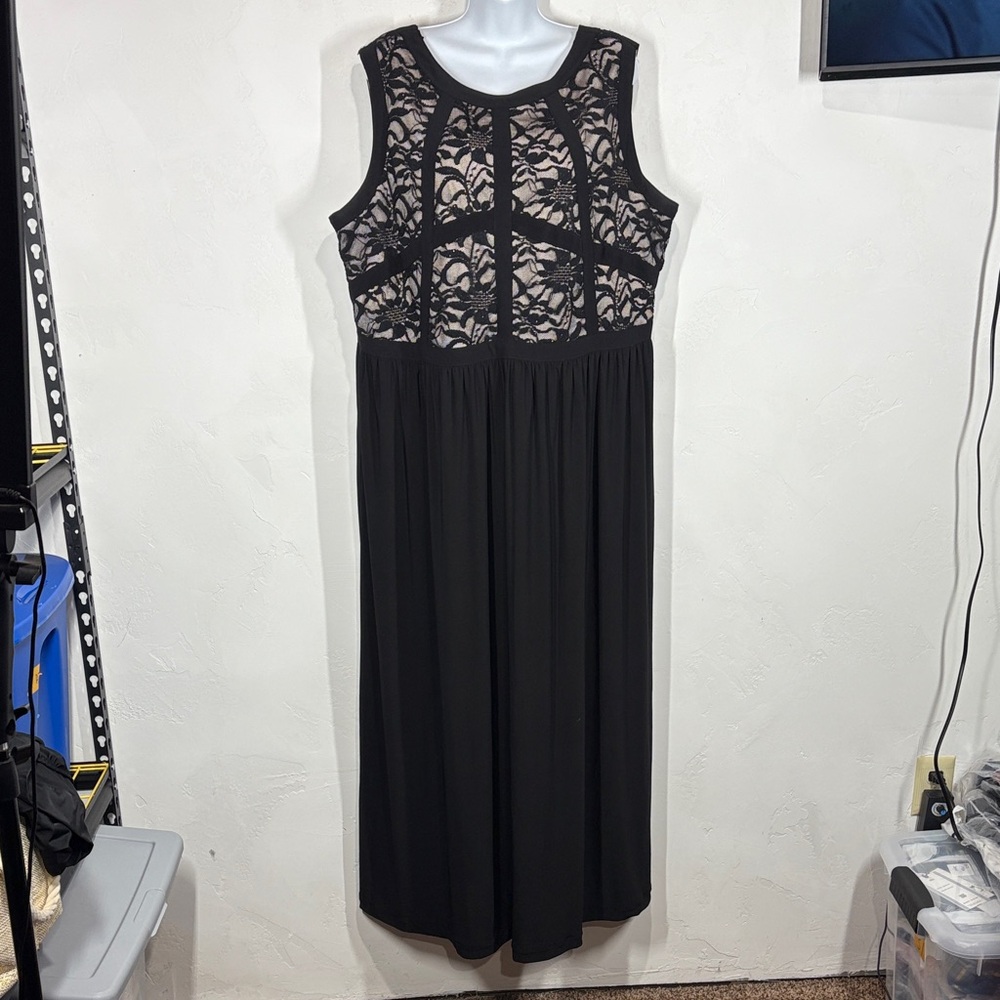 Sleeveless Black Lace-Overlay Maxi Dress